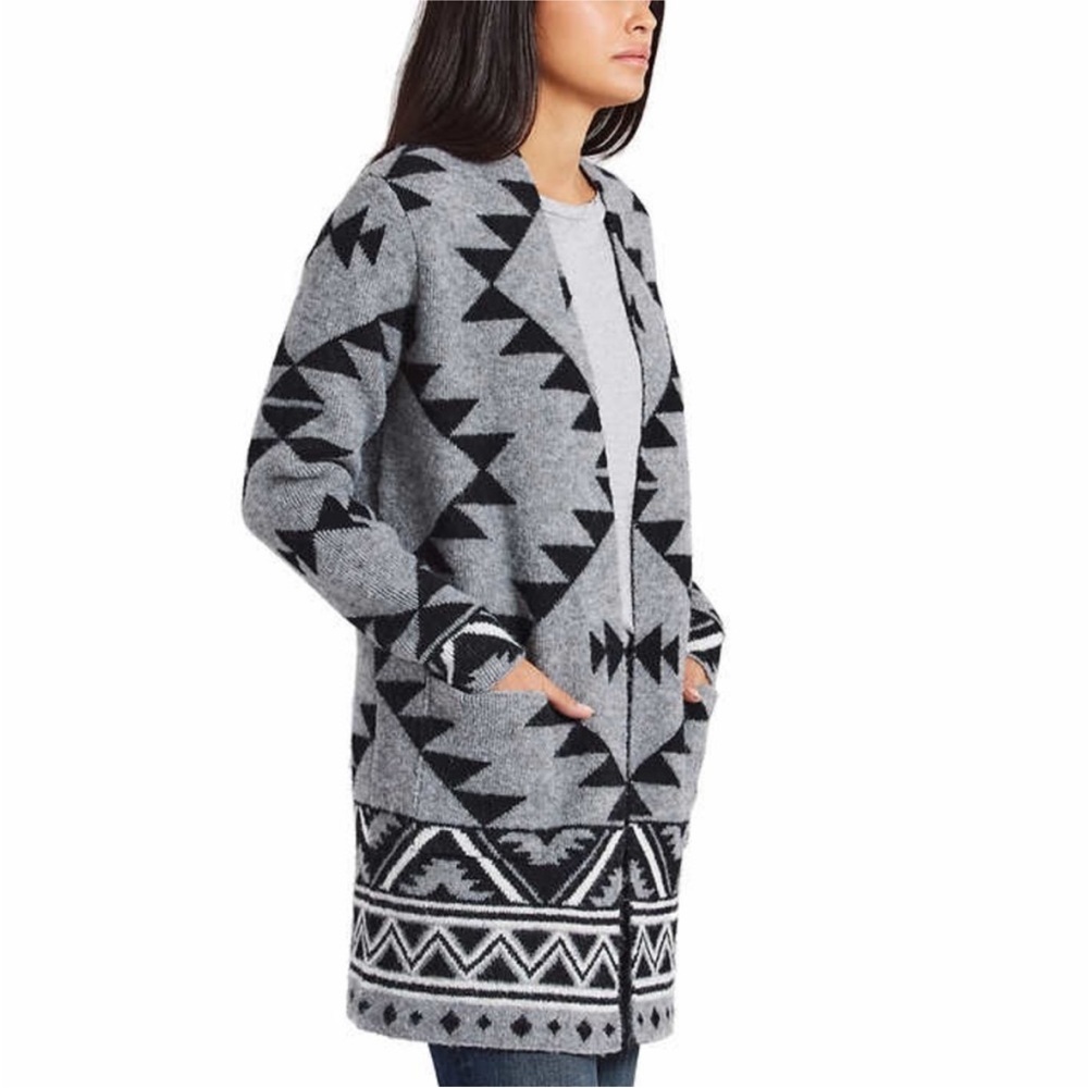Frye Cozy Open Front Luxe Yarn Jacquard Southwestern Patterned Cardigan Size XL - Picture 2 of 10